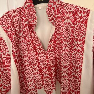 Red and White Embroidered Maxi Dress